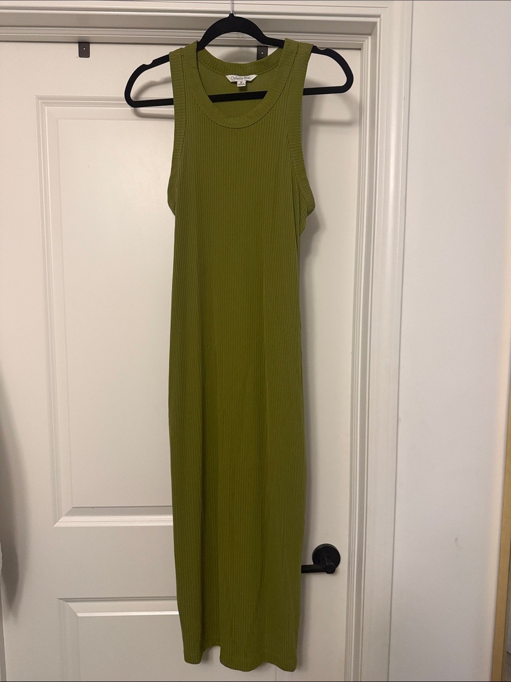 Sleeveless Ribbed Maxi Dress - Olive Green